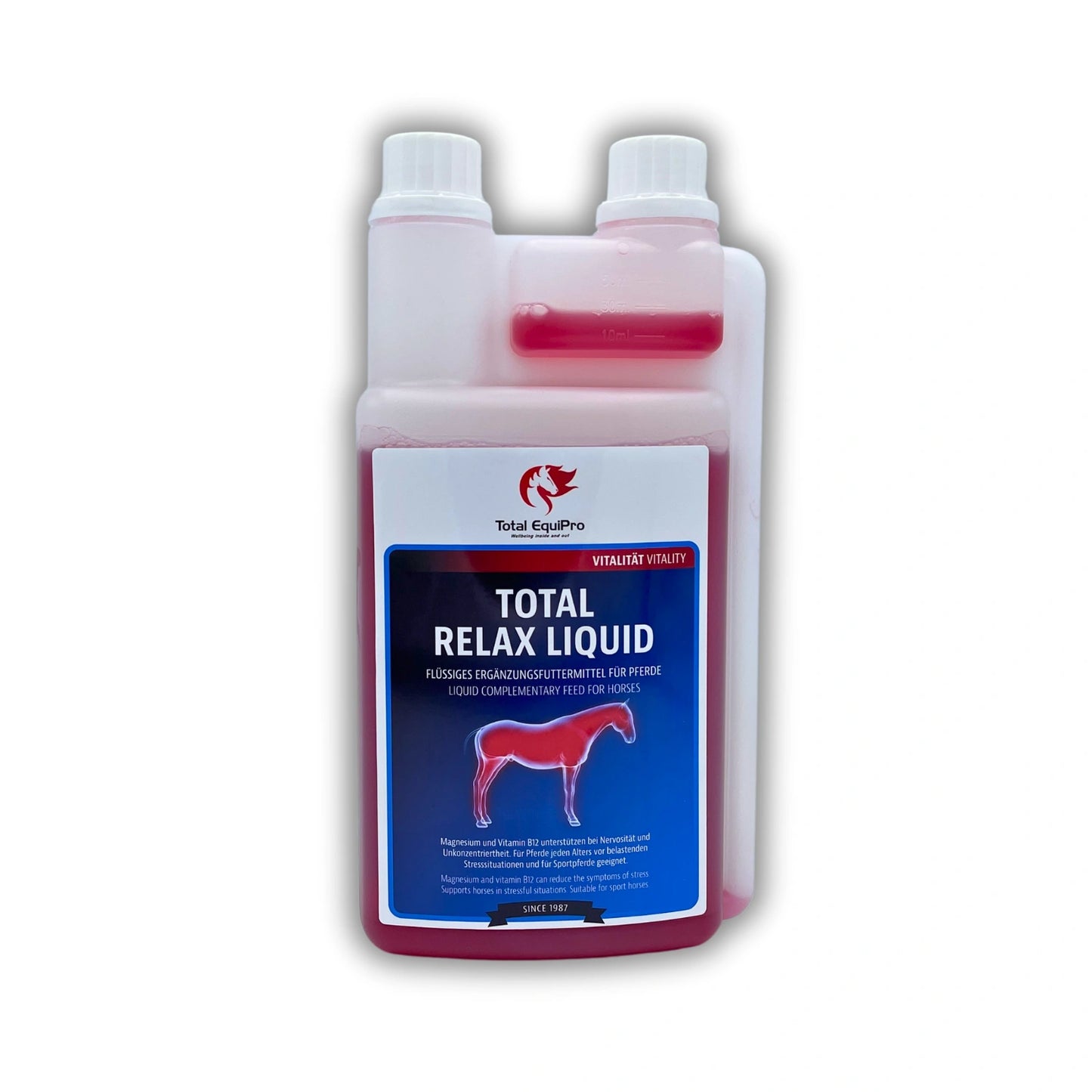 TOTAL Relax Liquid 1 L – magnesium- und tryptophanhaltige Ergänzung zur Stabilisierung des Nervensystems bei stressanfälligen oder nervösen Pferden