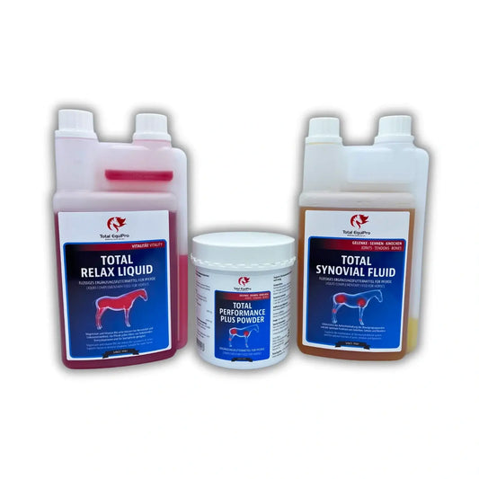 Gelenk Fokus Set für Pferde mit Synovial Fluid, Relax Liquid & Performance Plus – TOTAL EquiPro