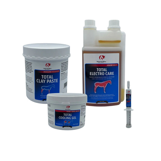 Hot Summe Bundle bestehend aus Electro Care, Clay Paste, cooling gel und dem Electro Booster vor weißen Hintergrund