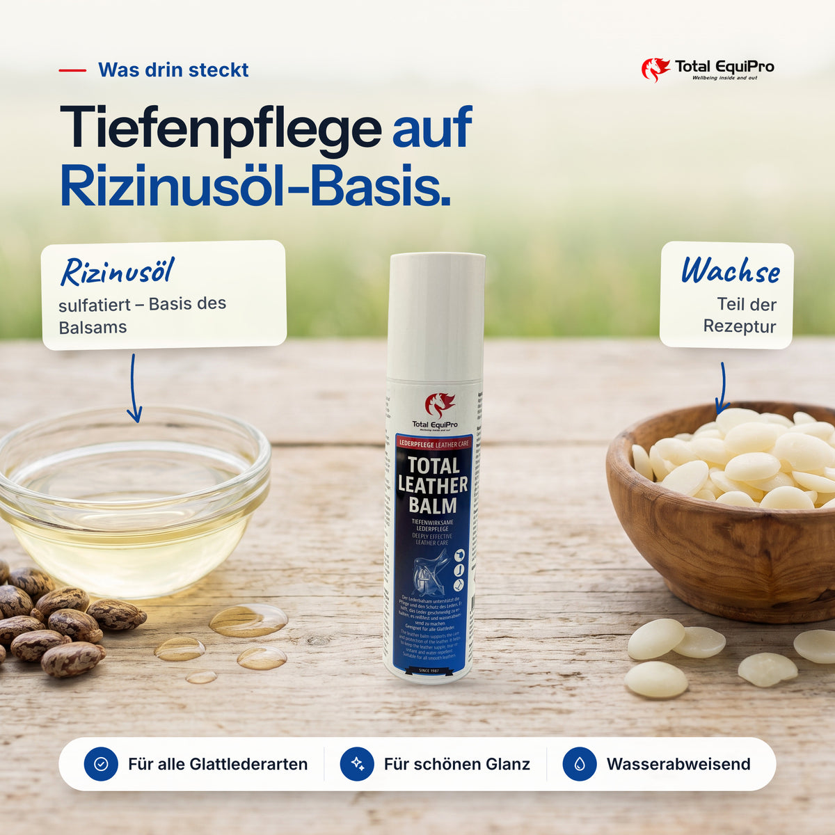 Total Leather Balm – ingredients: castor oil, waxes