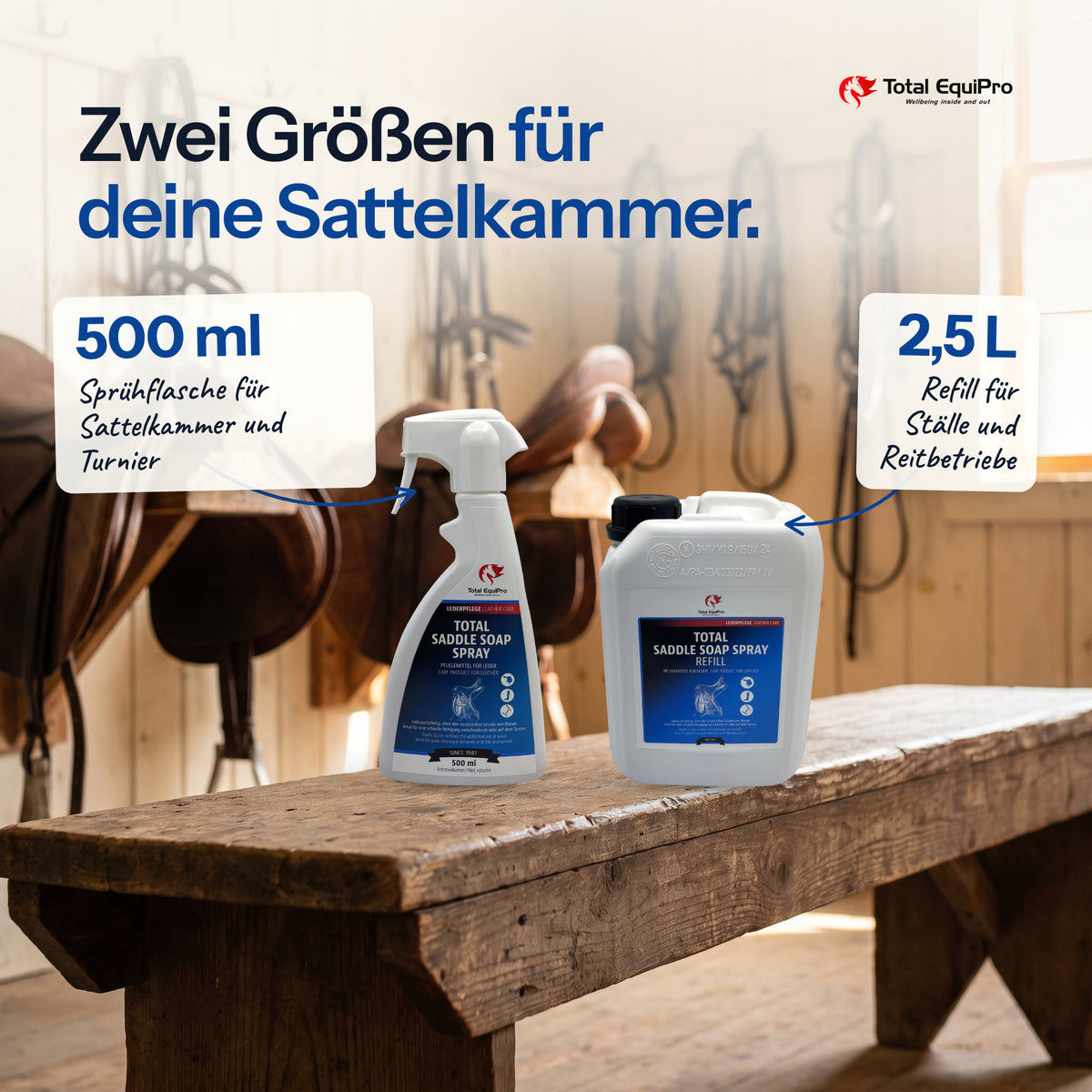 Total Saddle Soap Spray in 500 ml and 2.5 L