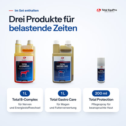 Included in the set: Total B-Complex 1 L, Total Gastro Care 1 L, Total Protection 200 ml