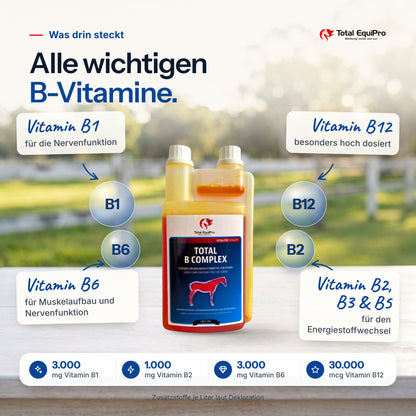 Total B-Complex – ingredients: vitamin B1, vitamin B12, vitamin B6, vitamin B2, B3 & B5