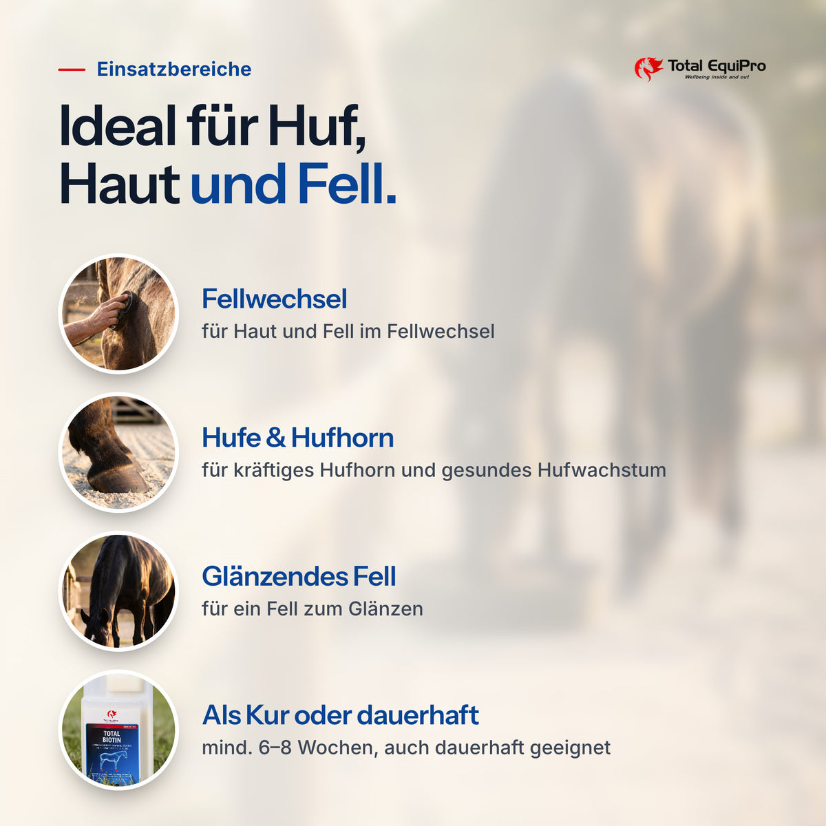 Total Biotin – Einsatzbereiche: Fellwechsel, Hufe & Hufhorn, Glänzendes Fell, Als Kur oder dauerhaft