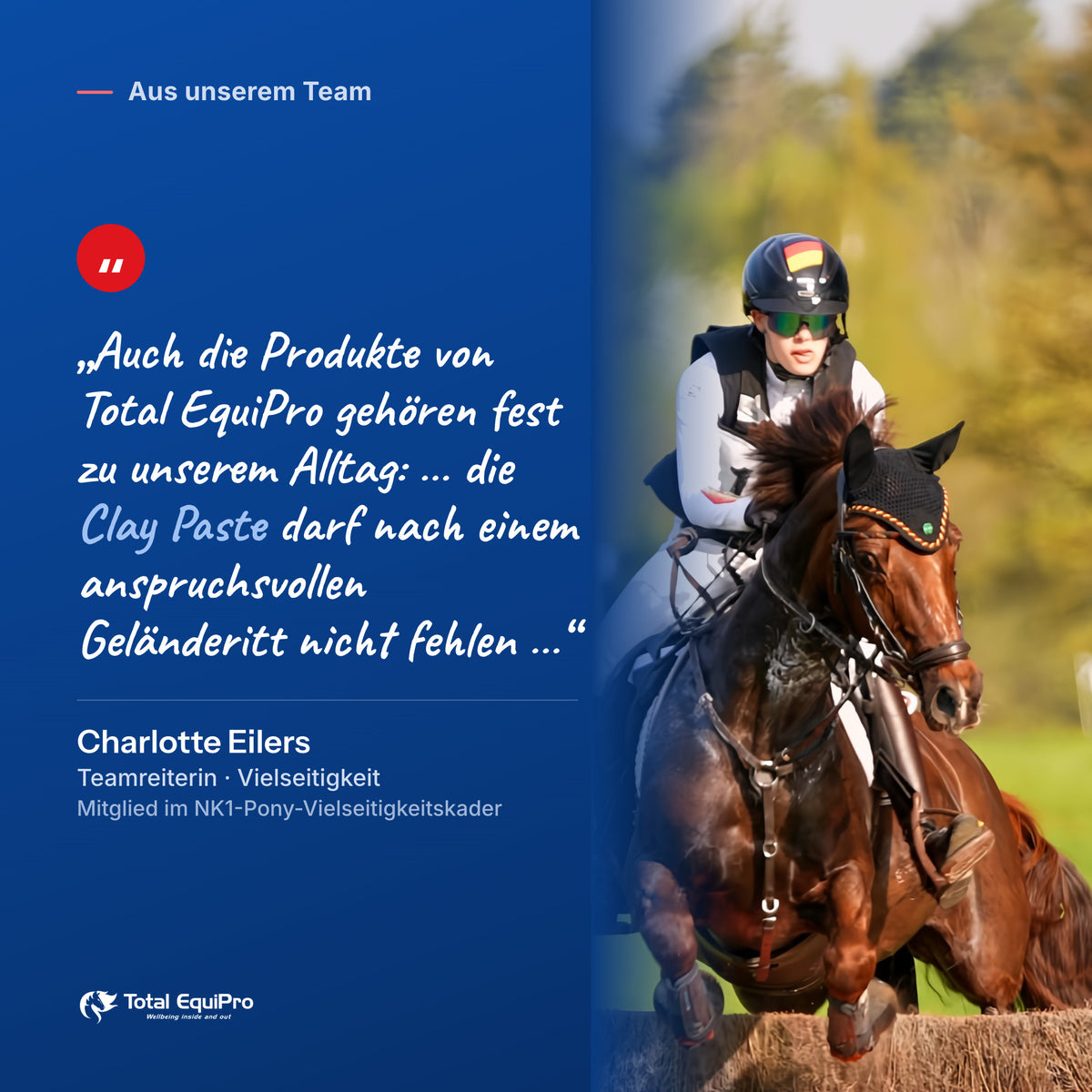 Team rider Charlotte Eilers on Total Clay Paste