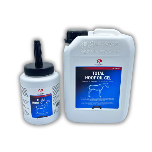 TOTAL Hoof Oil Gel – Kombination aus 500 ml Flasche und 2,5 L Kanister zur täglichen Pflege von Huf, Strahl und Kronrand bei Pferden – ideal für Vielnutzer oder zum Nachfüllen
