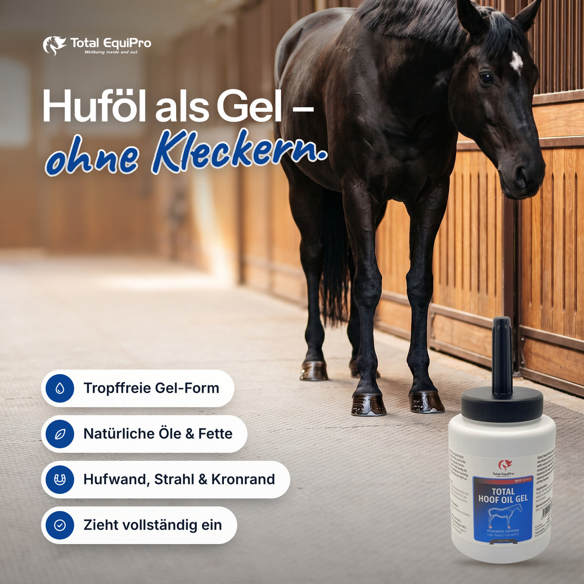 Total Hoof Oil Gel in the stable – hoof oil as a gel – no drips.