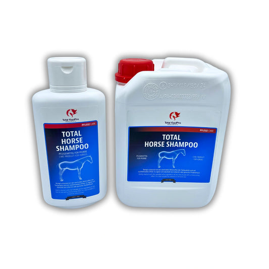 TOTAL Horse Shampoo – Kombination aus 500ml  Flasche und 2,5 L Kanister zur sanften Fellreinigung und Hautpflege bei Pferden – ideal für Stallalltag und Nachfüllnutzung