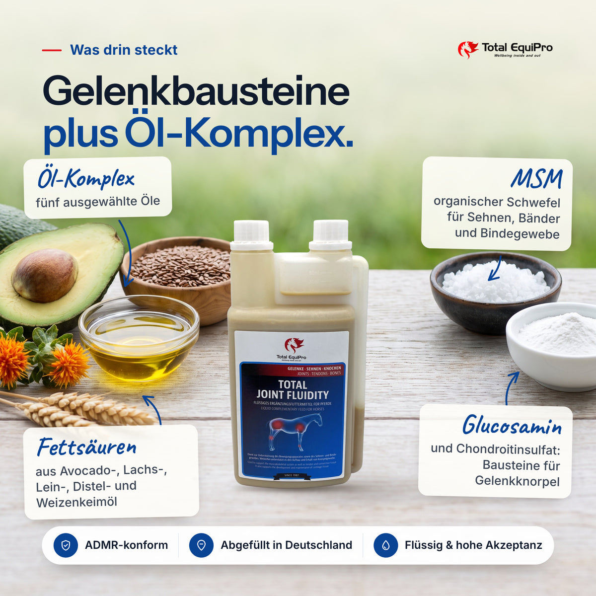 Total Joint Fluidity – ingredients: oil complex, MSM, fatty acids, glucosamine