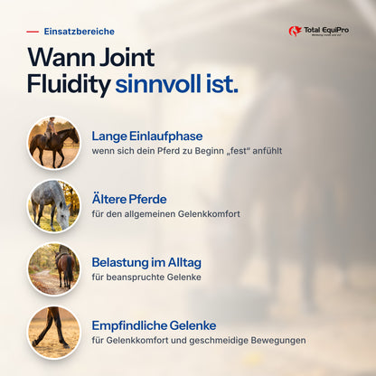 Total Joint Fluidity – typical uses: long warm-ups, older horses, everyday workload, sensitive joints