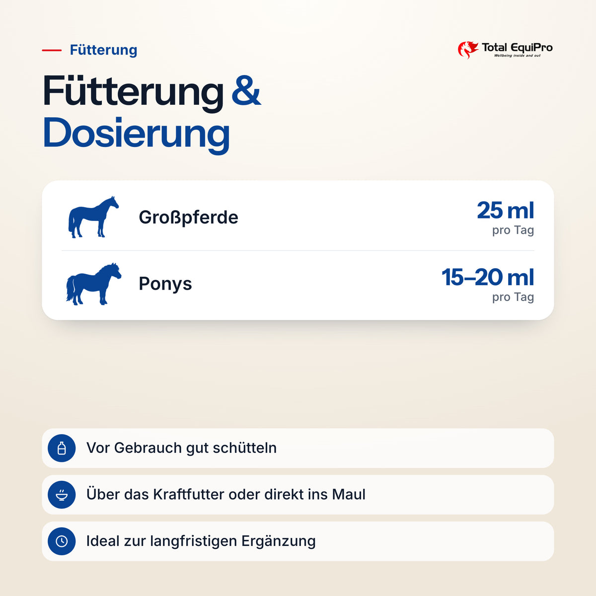 Total Locomotion – daily amount: large horses 25 ml, ponies 15–20 ml