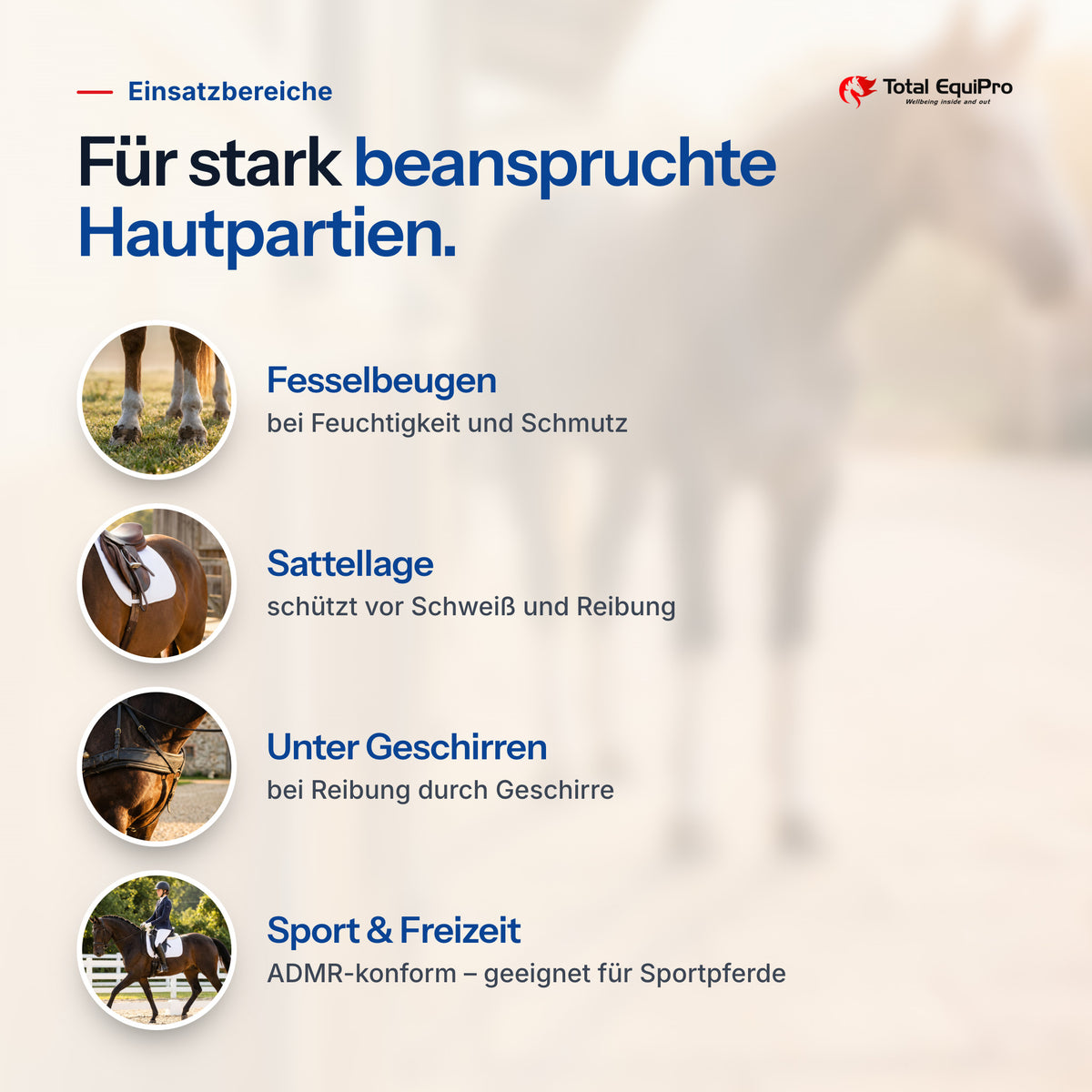 Total Protection – typical uses: pasterns, saddle area, under tack, sport & leisure