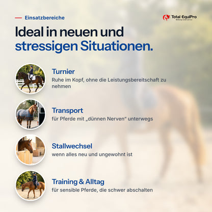 Total Relax Liquid – Einsatzbereiche: Turnier, Transport, Stallwechsel, Training & Alltag