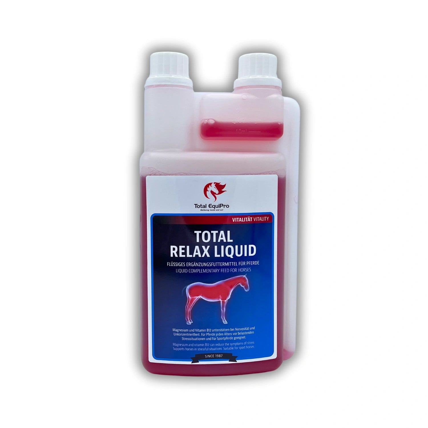 TOTAL Relax Liquid 1 L – magnesium- und tryptophanhaltige Ergänzung zur Stabilisierung des Nervensystems bei stressanfälligen oder nervösen Pferden