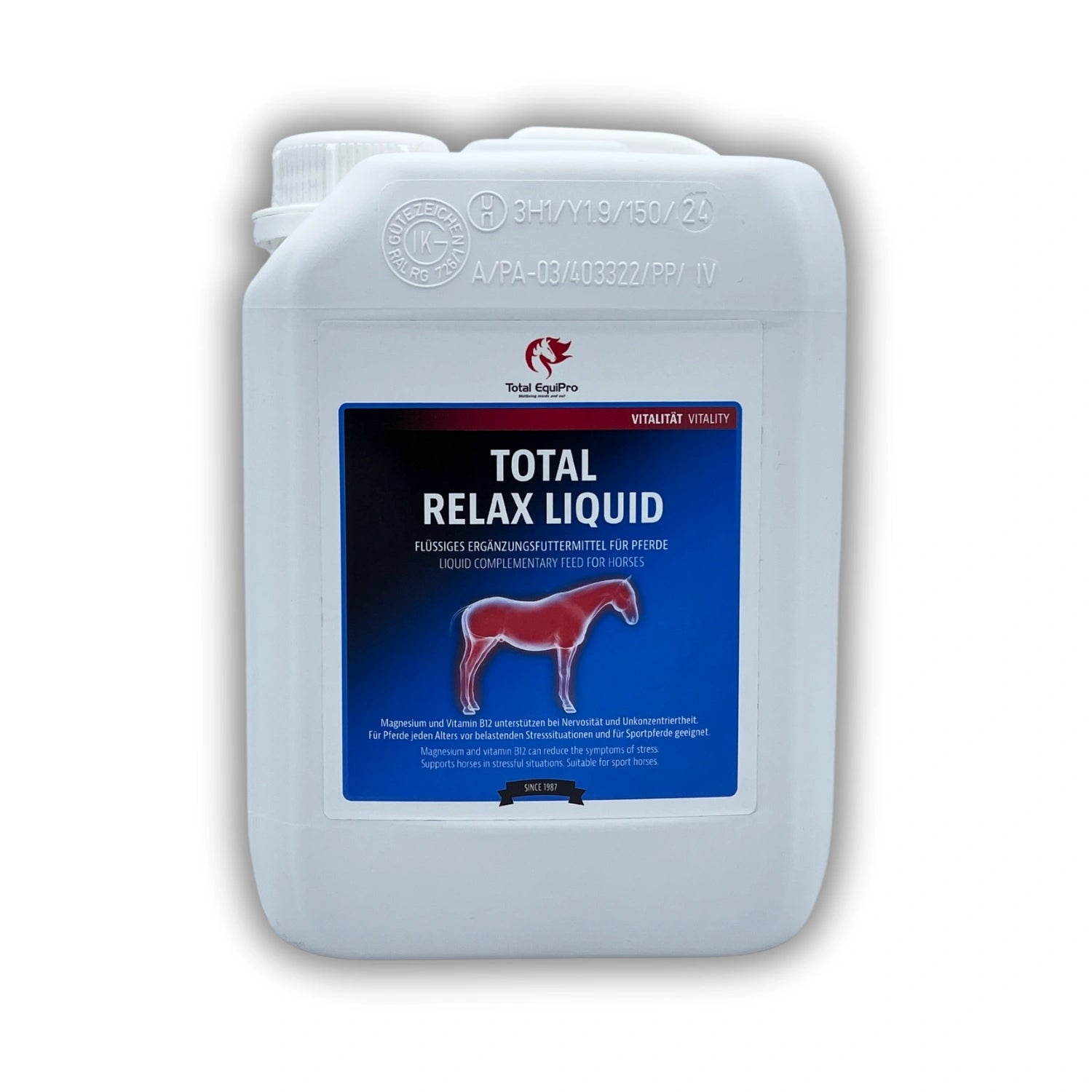 TOTAL Relax Liquid 2,5 L – magnesium- und tryptophanhaltige Ergänzung zur Stabilisierung des Nervensystems bei Stress, Training oder Transport – ideal für Vielnutzer oder zum Nachfüllen der 1 L Flasche im Stallalltag